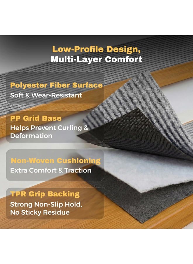 MBIGM 8" X 30" (15 in Pack) Non-Slip Carpet Stair Treads Non-Skid Safety Rug Slip Resistant Indoor Runner for Kids Elders and Pets with Reusable Adhesive, Light Grey - Image 3