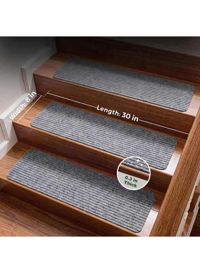 MBIGM 8" X 30" (15 in Pack) Non-Slip Carpet Stair Treads Non-Skid Safety Rug Slip Resistant Indoor Runner for Kids Elders and Pets with Reusable Adhesive, Light Grey - Image 2