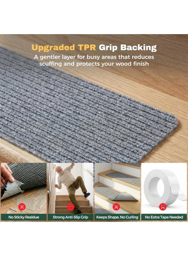 MBIGM 8" X 30" (15 in Pack) Non-Slip Carpet Stair Treads Non-Skid Safety Rug Slip Resistant Indoor Runner for Kids Elders and Pets with Reusable Adhesive, Light Grey - Image 5