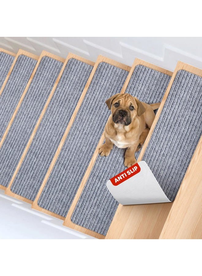 MBIGM 8" X 30" (15 in Pack) Non-Slip Carpet Stair Treads Non-Skid Safety Rug Slip Resistant Indoor Runner for Kids Elders and Pets with Reusable Adhesive, Light Grey - Image 1