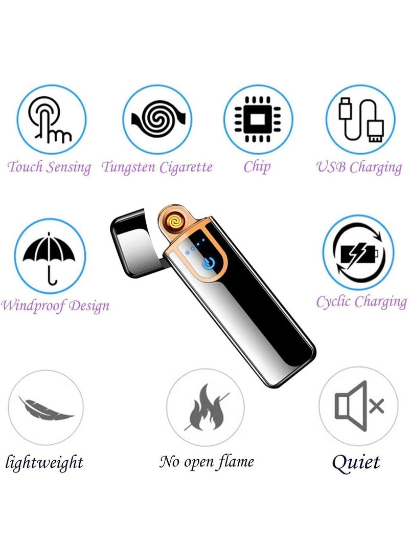 USB Rechargeable Electric Lighter, Windproof Flameless Design, Touch Sensor, Battery Indicator, Portable (Black) - Image 5