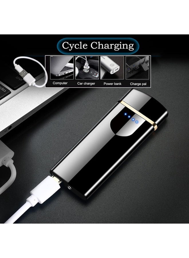 USB Rechargeable Electric Lighter, Windproof Flameless Design, Touch Sensor, Battery Indicator, Portable (Black) - Image 2