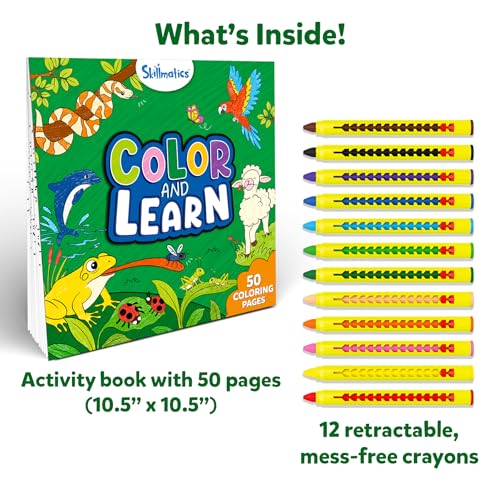 Skillmatics Colour & Learn Activity Book – Learn 160+ Animals, 12 Retractable Mess-Free Crayons & 50 Pages, Educational, Gift for Toddlers and Preschoolers Ages 3, 4, 5, 6 - Image 2