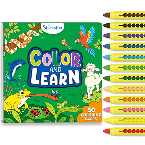 Skillmatics Colour & Learn Activity Book – Learn 160+ Animals, 12 Retractable Mess-Free Crayons & 50 Pages, Educational, Gift for Toddlers and Preschoolers Ages 3, 4, 5, 6 - Image 1