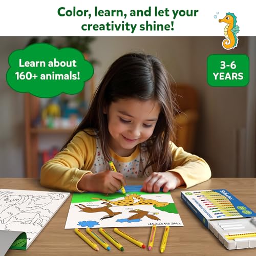Skillmatics Colour & Learn Activity Book – Learn 160+ Animals, 12 Retractable Mess-Free Crayons & 50 Pages, Educational, Gift for Toddlers and Preschoolers Ages 3, 4, 5, 6 - Image 3