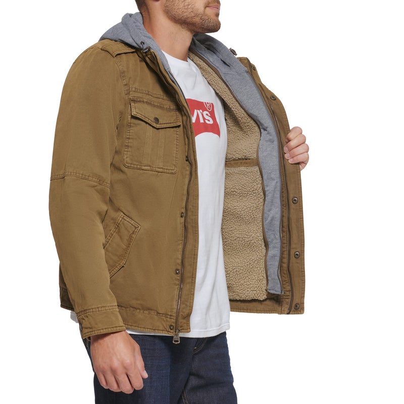 Levi's Men's Washed Cotton Military Jacket with Removable Hood (Standard and Big & Tall), Khaki, Small - Image 5