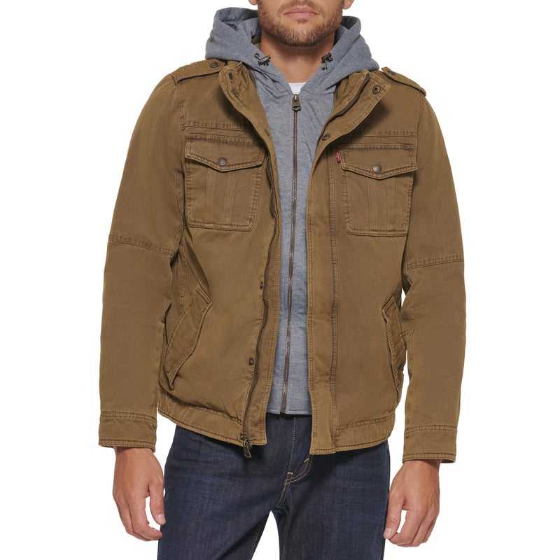 Levi's Men's Washed Cotton Military Jacket with Removable Hood (Standard and Big & Tall), Khaki, Small - Image 1