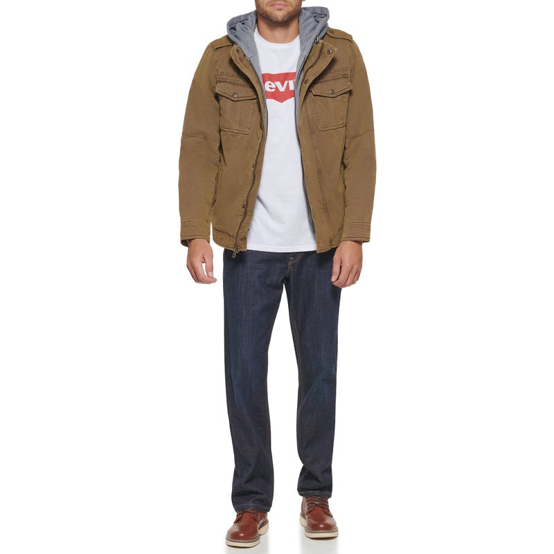 Levi's Men's Washed Cotton Military Jacket with Removable Hood (Standard and Big & Tall), Khaki, Small - Image 2