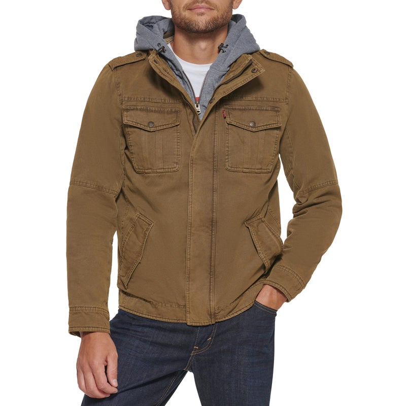 Levi's Men's Washed Cotton Military Jacket with Removable Hood (Standard and Big & Tall), Khaki, Small - Image 3