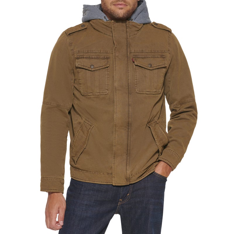Levi's Men's Washed Cotton Military Jacket with Removable Hood (Standard and Big & Tall), Khaki, Small - Image 4