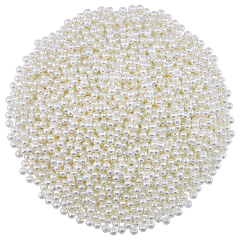 Hapeper 1000 Pack 6mm Plastic Pearl Beads Round Artificial Pearls with Hole for DIY Craft Jewelry Making Necklace Bracelet Beige