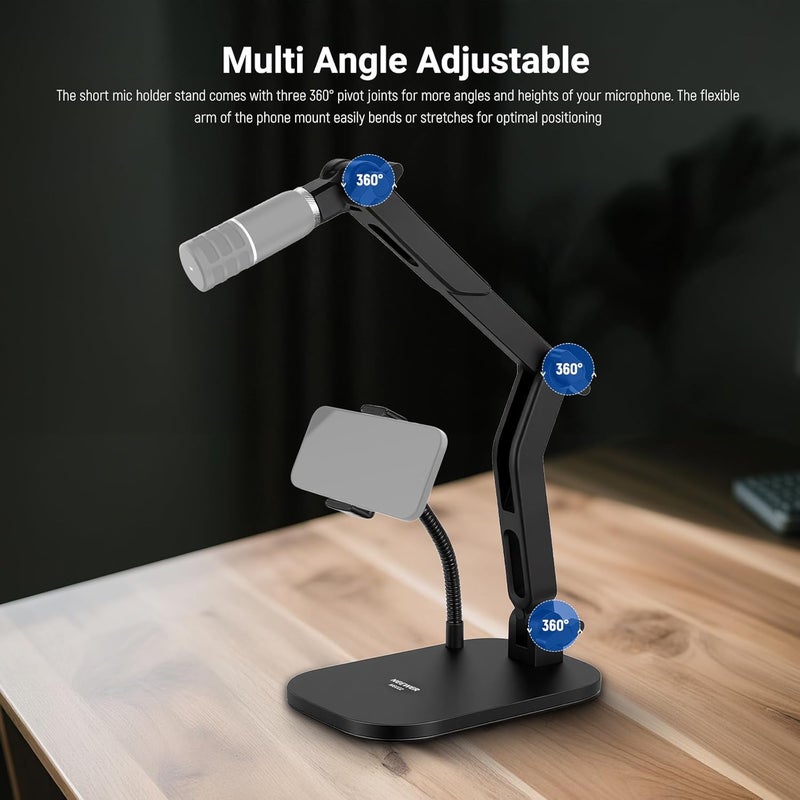 Neewer Balanced weight Desk Microphone Stand with Phone Clamp & Flexible Arm, Adjustable Table Top Mic Holder Mount with 1/4" to 5/8" Screw Adapter Compatible with Blue Yeti Razer Seiren Mini, Max Load 3.3 lbs, MS022 Balanced weight - Image 3