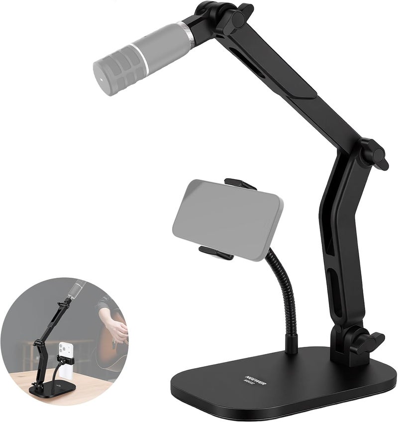 Neewer Balanced weight Desk Microphone Stand with Phone Clamp & Flexible Arm, Adjustable Table Top Mic Holder Mount with 1/4" to 5/8" Screw Adapter Compatible with Blue Yeti Razer Seiren Mini, Max Load 3.3 lbs, MS022 Balanced weight - Image 1