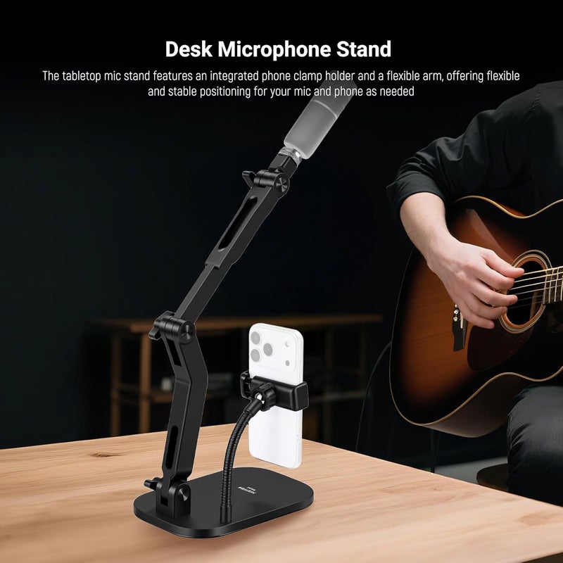 Neewer Balanced weight Desk Microphone Stand with Phone Clamp & Flexible Arm, Adjustable Table Top Mic Holder Mount with 1/4" to 5/8" Screw Adapter Compatible with Blue Yeti Razer Seiren Mini, Max Load 3.3 lbs, MS022 Balanced weight - Image 2