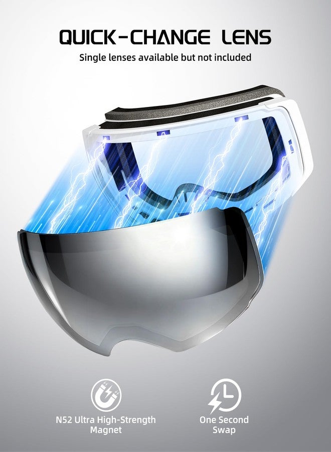 Innerking® Magnetic Ski Goggles, Interchangeable Lens Snow Goggles SGS Approved, OTG Anti Fog Snowboarding Goggles for Women Men Adult Youth - White Frame Silver 10% - Image 3