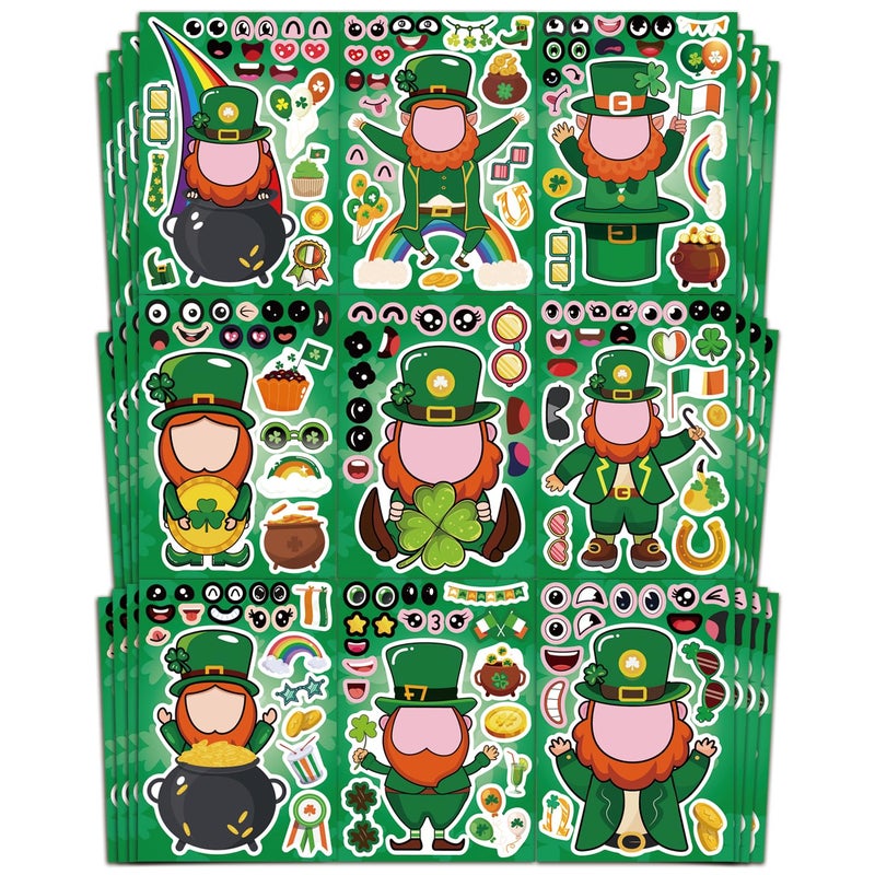 Aowplc St Patricks Leprechaun MakeAFace Stickers  36 Sheets for Kids Crafts  Party Fun
