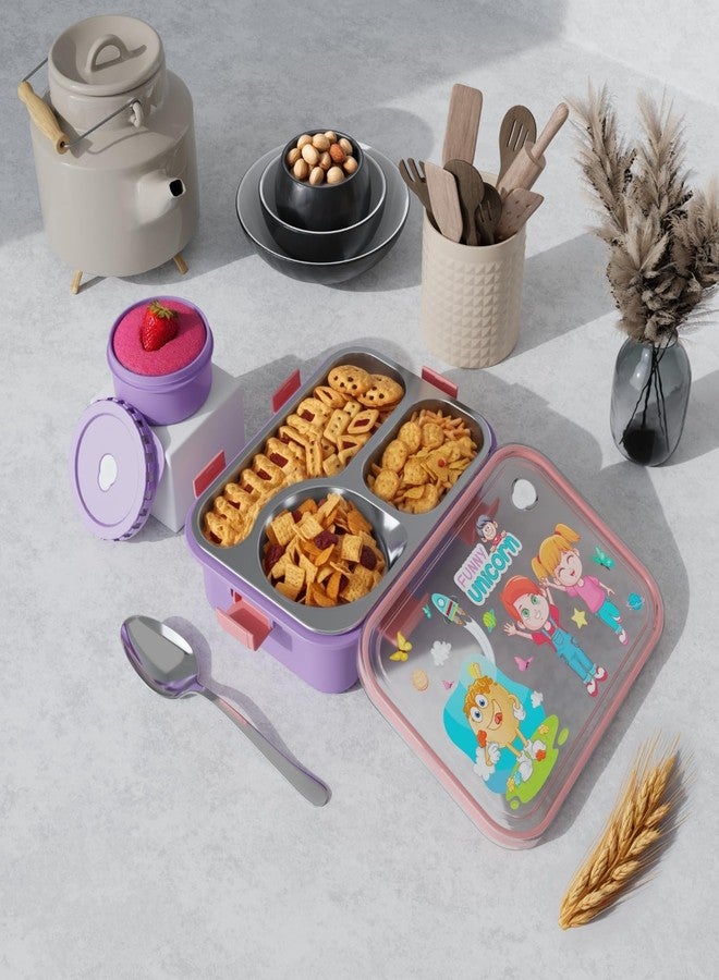 KBV Stainless Steel Lunch Box 3 Compartment Leak Proof, BPA Free Tiffin Box for Kids & Adults, School Lunch Box, Office Lunch Box, Meal Prep Container for Travel (Pink Purple) - Image 5