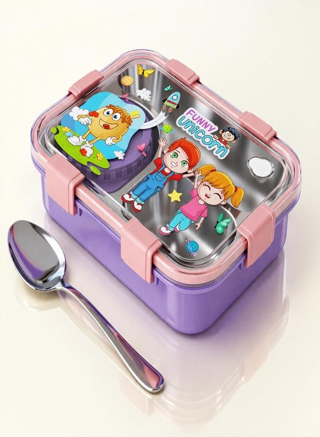 KBV Stainless Steel Lunch Box 3 Compartment Leak Proof, BPA Free Tiffin Box for Kids & Adults, School Lunch Box, Office Lunch Box, Meal Prep Container for Travel (Pink Purple) - Image 1