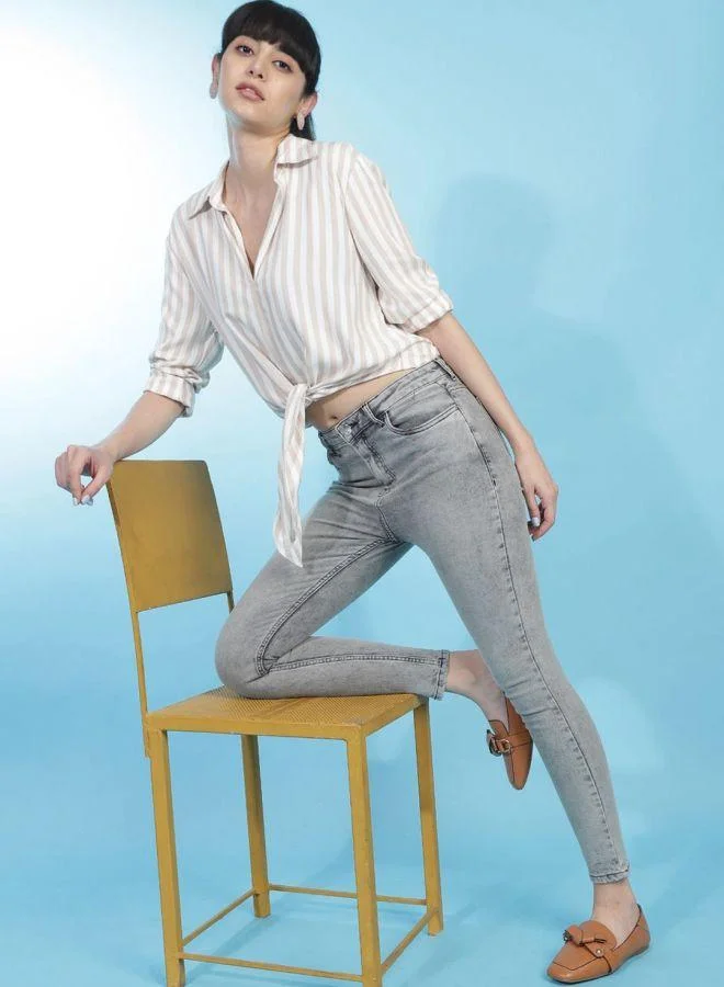Freehand  Grey Slim Fit High-Rise Stretchable Jeans for Women | Best Price UAE