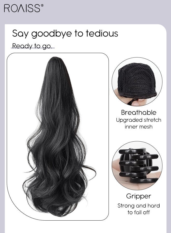 roaiss Long Wavy Ponytail Extensions Mini Claw Clip Natural Ponytail Wig Hair Extension Synthetic Hairpiece for Women Girls Party Hairstyle Soft Daily Use 50CM - Natural Black - Image 4