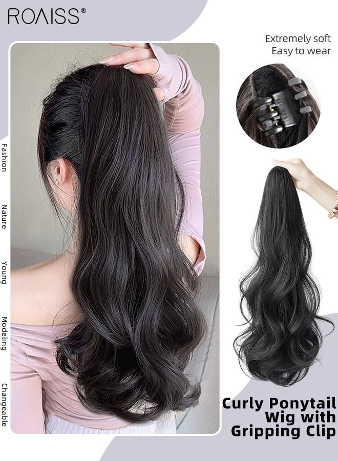 roaiss Long Wavy Ponytail Extensions Mini Claw Clip Natural Ponytail Wig Hair Extension Synthetic Hairpiece for Women Girls Party Hairstyle Soft Daily Use 50CM - Natural Black - Image 1