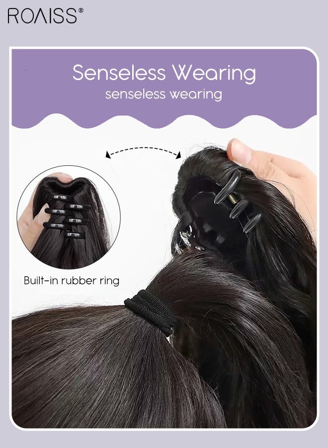 roaiss Long Wavy Ponytail Extensions Mini Claw Clip Natural Ponytail Wig Hair Extension Synthetic Hairpiece for Women Girls Party Hairstyle Soft Daily Use 50CM - Natural Black - Image 5