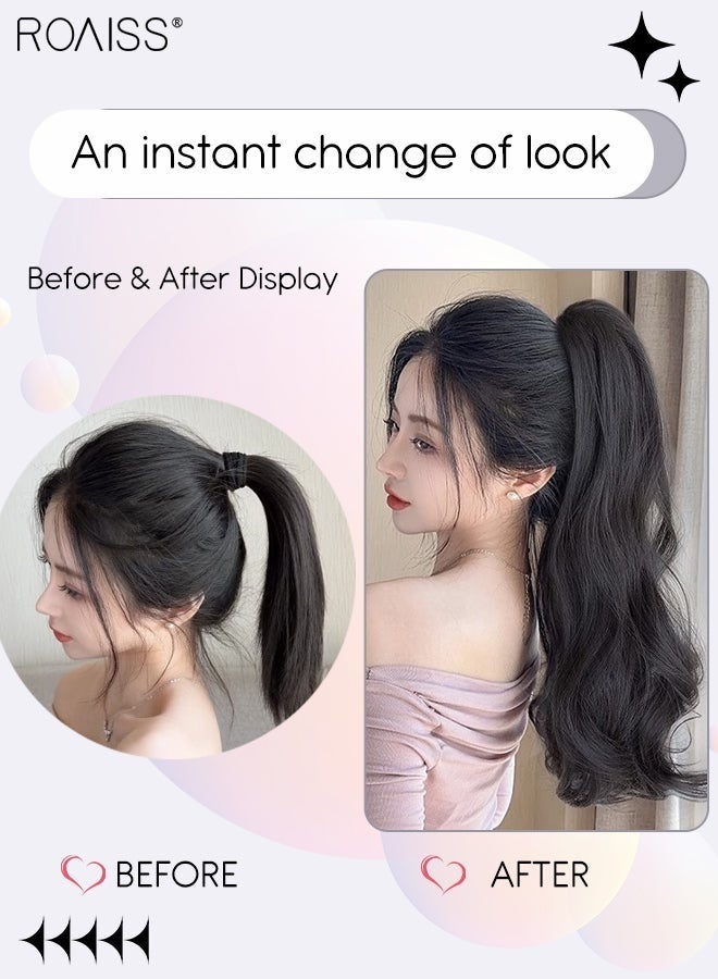 roaiss Long Wavy Ponytail Extensions Mini Claw Clip Natural Ponytail Wig Hair Extension Synthetic Hairpiece for Women Girls Party Hairstyle Soft Daily Use 50CM - Natural Black - Image 2