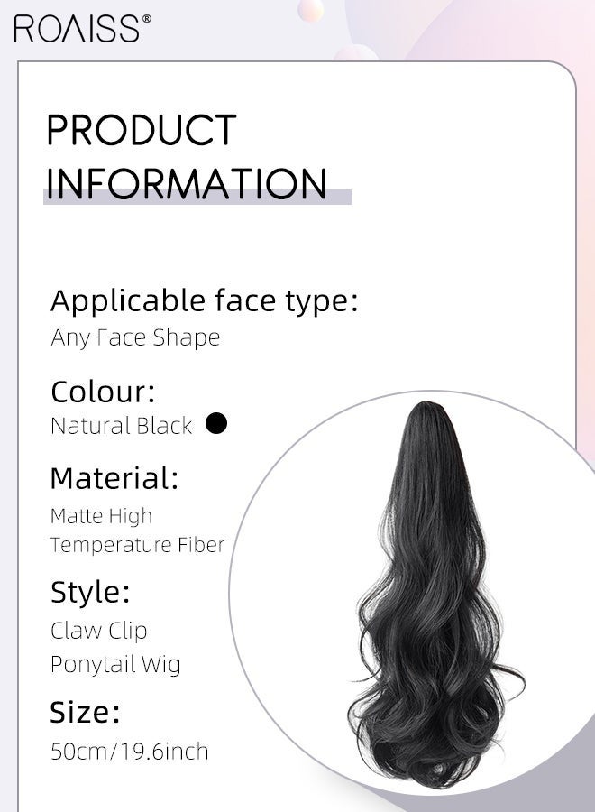 roaiss Long Wavy Ponytail Extensions Mini Claw Clip Natural Ponytail Wig Hair Extension Synthetic Hairpiece for Women Girls Party Hairstyle Soft Daily Use 50CM - Natural Black - Image 3