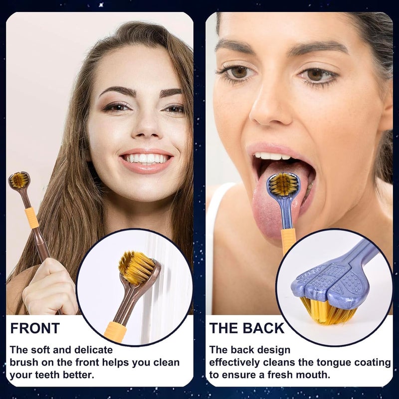 ZIPRON 3-Sided Soft Bristle Toothbrush Set for Adults - 4-Pack Medium Manual Toothbrushes for Deep Cleaning Teeth and Gum Care - Image 4