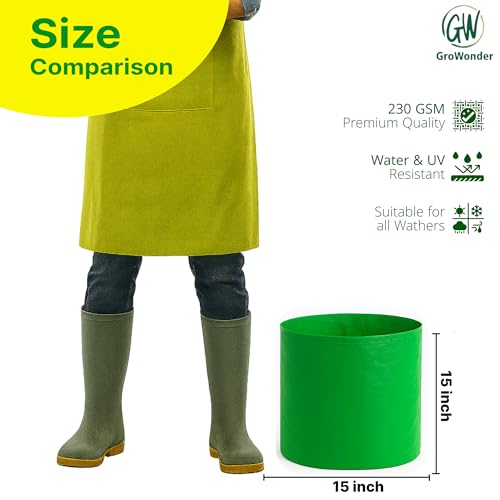 GroWonder Plant Grow Bags 15inx15in, 230 GSM Strong, Terrace Gardening Vegetable Planting Pots, Woven Fabric Leafy Fruits Growing Containers, Pack of 4 - Image 2