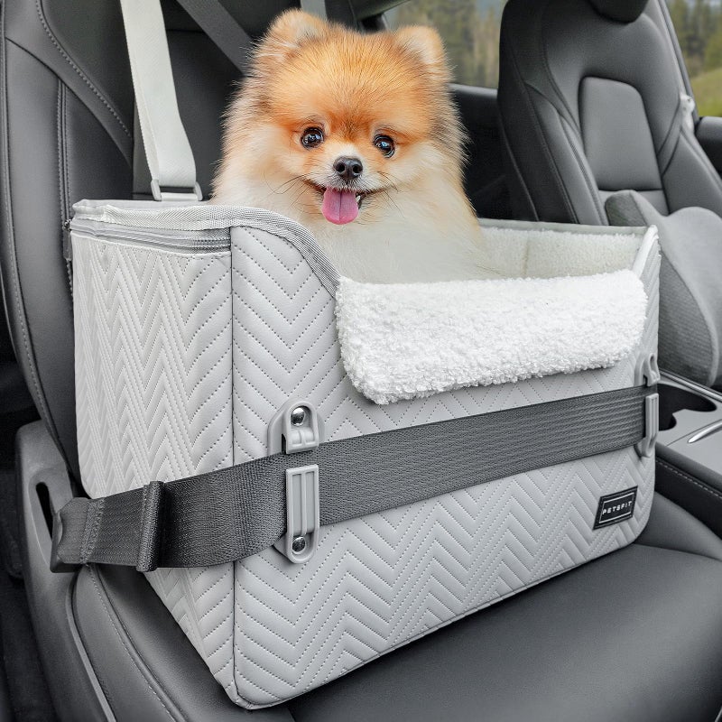 مقعد سيارة للكلاب PETSFIT مزود بوسادة مقاومة للماء من جلد PU لمقاعد سيارات الكلاب الصغيرة مع مشابك أمان مسجلة وحزام قابل للتثبيت مقعد سيارة للحيوانات الأليفة يصل وزنها إلى 25 رطلاً رمادي رائع