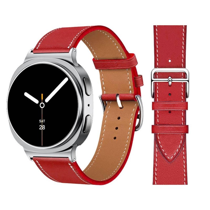 Red Classic Leather Strap Smartwatch Band Compatible with Samsung Galaxy Watch with Adjustable Fit Replacement Strap for Daily Wear - Image 1