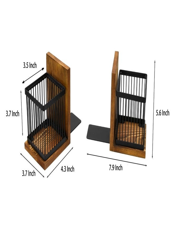 Owlgift Rustic Burnt Wood Decorative Bookends for Heavy Books with Matte Black Metal Wire Basket Pencil Holder and Office Supplies Storage Baskets Bins for Home, Office, Classroom, Dorm Room - Image 5