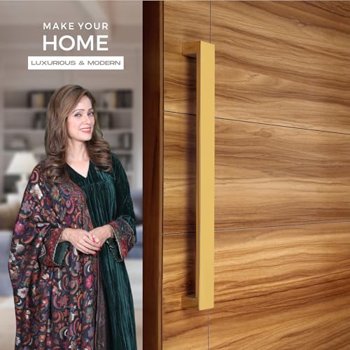 LAPO 12 in Stainless Steel Pull Handle for Main Door | Pull-Push Handle for Home | 30mm to 100mm Door Compatibility | Gold PVD Finish | Suitable for Wooden & Glass Doors | 3 Years Warranty - Image 2