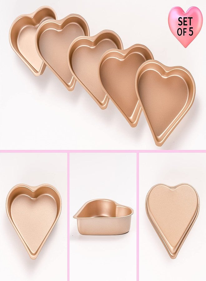 Yomvzake 5 Pack Mini Heart Shaped Cake Pan, Small Heart Brownie Muffin Cupcake Molds Mini Cake Tin Tray for Baking - Image 2