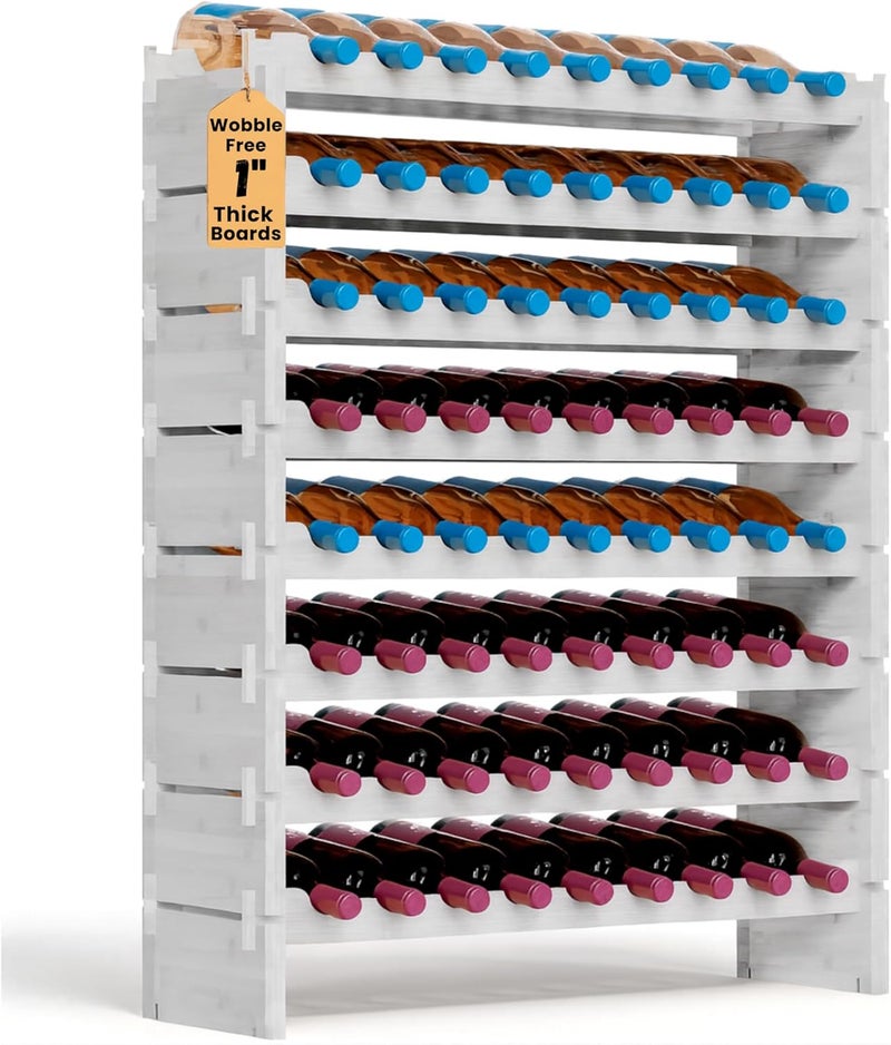 NutriChef 72 Bottle Wine Rack Stackable Bamboo Freestanding, 8-Tier Modular Shelf, Sturdy Wobble Free, Upgraded 2026 Design, Easy No-Tool Assembly for Kitchen, Cellar or Bar 33.5" x 10" x 41" (White) - Image 1