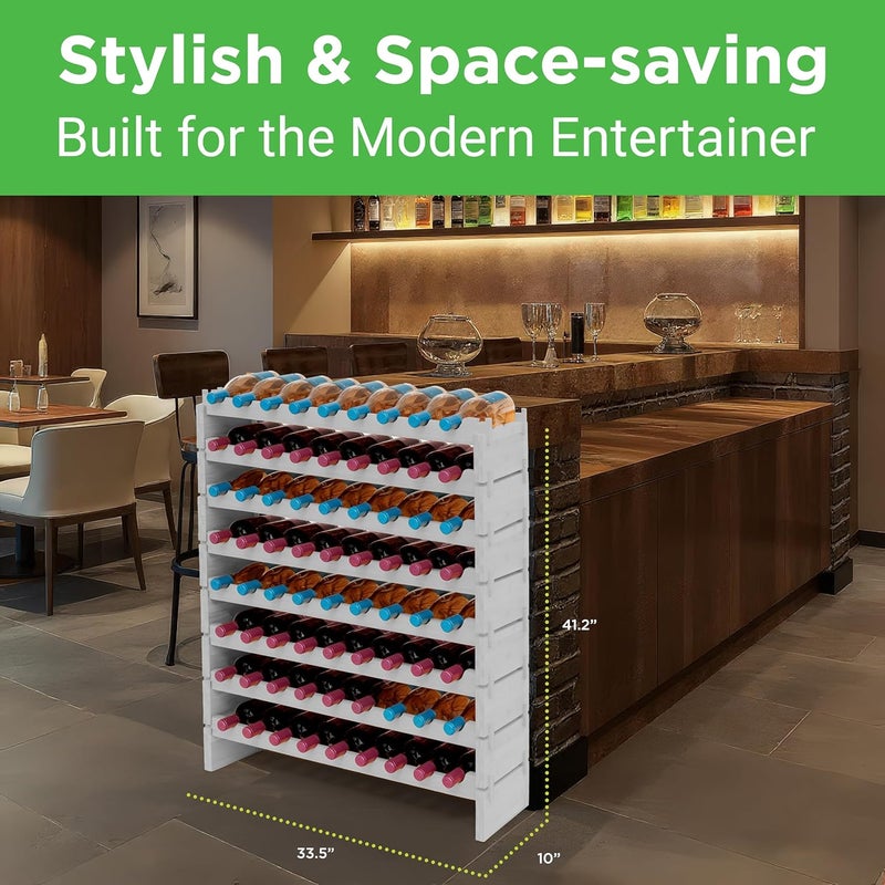 NutriChef 72 Bottle Wine Rack Stackable Bamboo Freestanding, 8-Tier Modular Shelf, Sturdy Wobble Free, Upgraded 2026 Design, Easy No-Tool Assembly for Kitchen, Cellar or Bar 33.5" x 10" x 41" (White) - Image 2