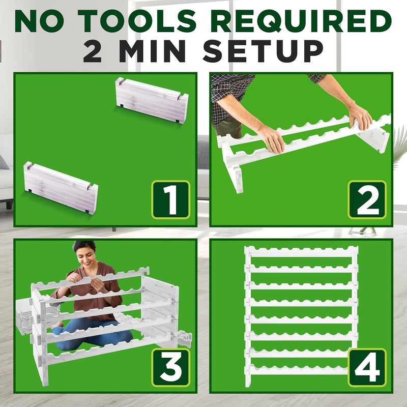 NutriChef 72 Bottle Wine Rack Stackable Bamboo Freestanding, 8-Tier Modular Shelf, Sturdy Wobble Free, Upgraded 2026 Design, Easy No-Tool Assembly for Kitchen, Cellar or Bar 33.5" x 10" x 41" (White) - Image 5