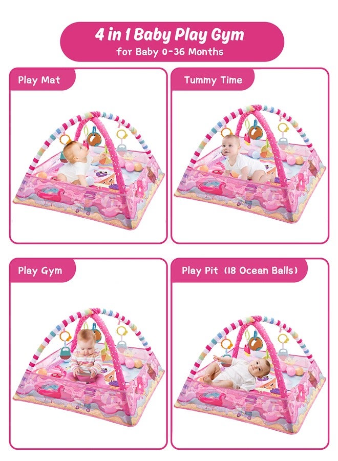 Baby Play Gym,Soft Baby Play Mat with 5 Hanging Toys and 18 Ocean Balls,Activity Playmat Gym Toy for 0-36 Months - Image 3