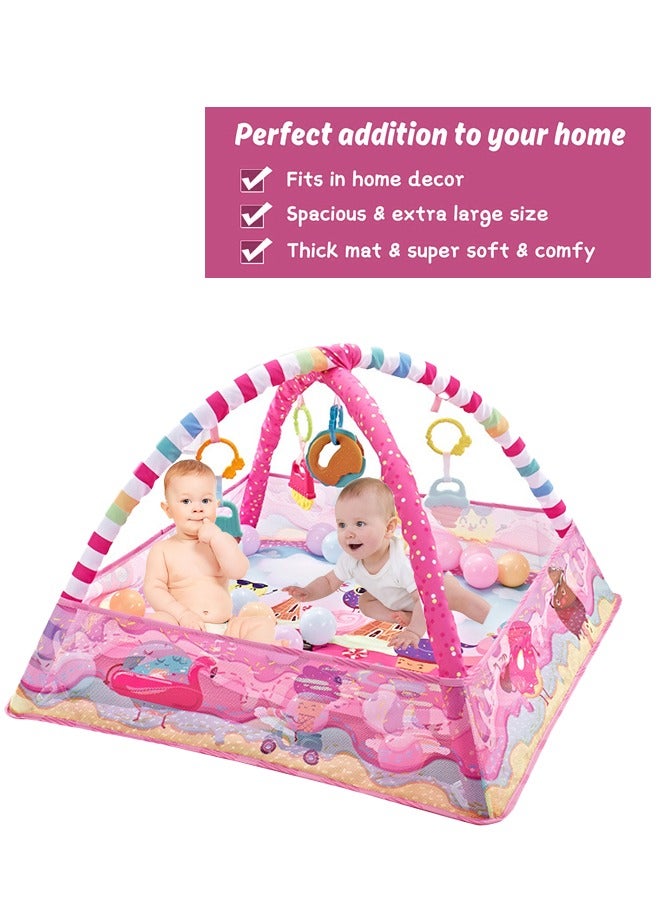 Baby Play Gym,Soft Baby Play Mat with 5 Hanging Toys and 18 Ocean Balls,Activity Playmat Gym Toy for 0-36 Months - Image 4