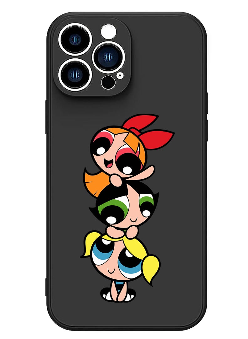 Theodor Protective Slim Fit Case Liquid Silicone Cover with Full Body Protection Anti-Scratch Shockproof Case For iPhone 14 Pro Black  - Pretty Girls Illustration - Image 1