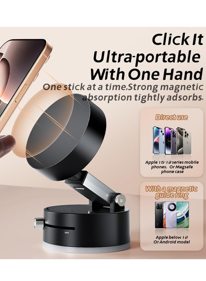 Milatech Foldable Magnetic Vacuum Phone Holder, 360 Suction Car Mount, Double-Sided Swivel Stand for Car, Mirror, Gym, Kitchen, Hands-Free Portable Phone Holder - Image 2