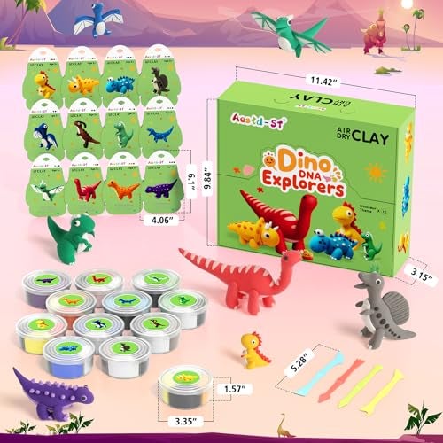 Aestd-ST Air Dry Clay Kit Dinosaur Theme Modeling Clay for Kids DIY Model Magic with Sculpting Tools and Tutorials 12 Boxes Molding Clays Ultra Light Soft NonSticky Arts and Crafts Gift for Kids - Image 5
