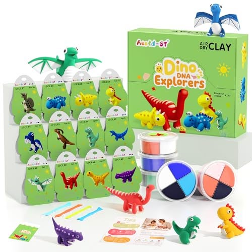 Aestd-ST Air Dry Clay Kit Dinosaur Theme Modeling Clay for Kids DIY Model Magic with Sculpting Tools and Tutorials 12 Boxes Molding Clays Ultra Light Soft NonSticky Arts and Crafts Gift for Kids - Image 1