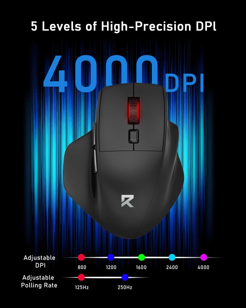 Redragon Big Wireless Mouse for Medium to Large Hands, 2.4GHz Ergonomic Computer Mouse, 6 Buttons, 4000 DPI, Full Sized USB Optical Mouse for Laptop, PC, Chromebook - Image 4
