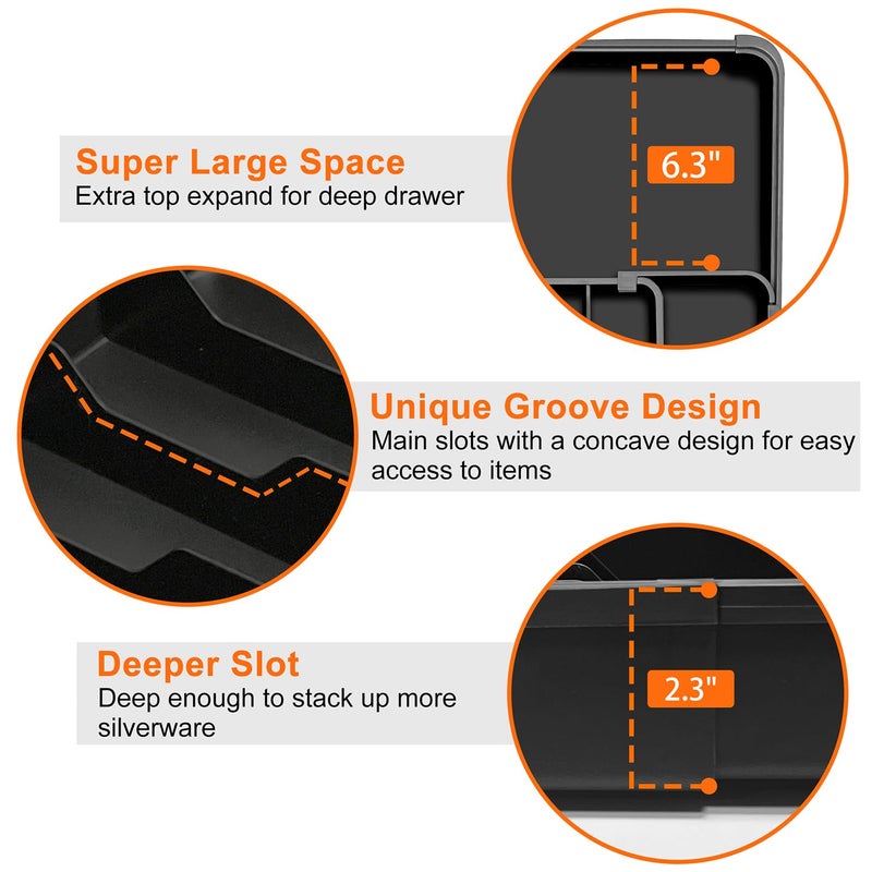 Spaclear Silverware Organizer - Expandable Kitchen Drawer Organizer, Utensil Drawer Organizer, Adjustable Plastic Flatware and Cutlery Holder, Kitchen Organizers Storage for Forks Knives, Black - Image 4