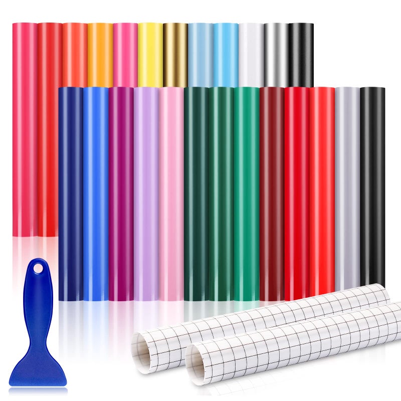 Sooez Permanent Vinyl (50Pack, 12"x12") - 40 Adhesive Vinyl (Matte & Glossy) + 10 Transfer Tapes 1 Scraper, Waterproof Outdoor for All Cutting Machine, Perfect for Home Party Decor - Image 1