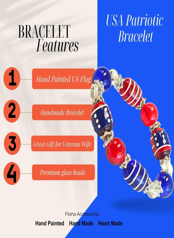 fiona USA Bracelet, Red White Blue Americana Beaded Bracelet, 4th Of July Bracelets For Women, Brithday Christmas Gift, 1 pc - Image 5