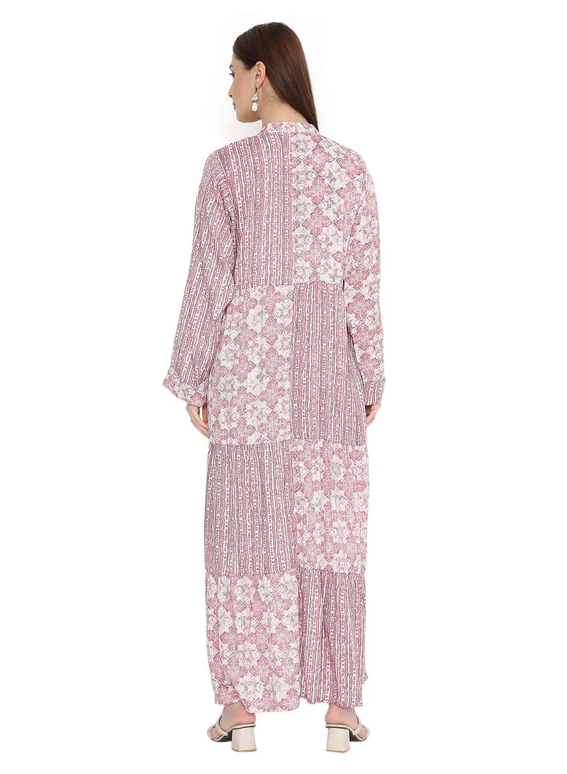 هانا آند سارا فستان جلابية عربي طويل أنيق فريد من نوعه باللون الوردي للنساء