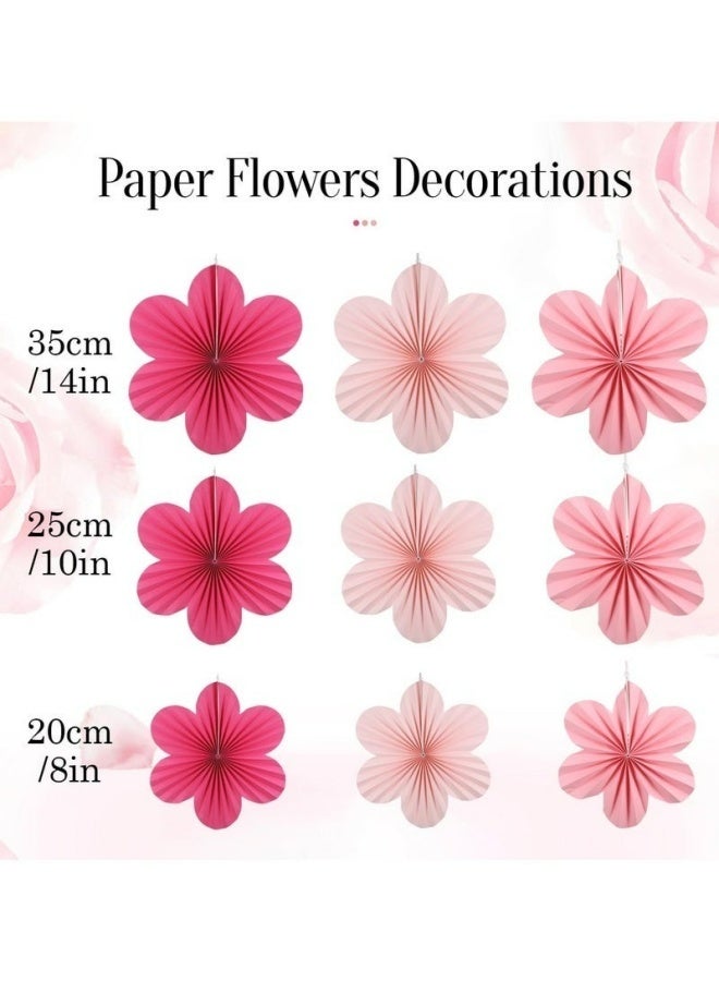 9PCS Paper Decorations Paper Flowers Fans Pom Poms Floral Backdrop Hanging Flowers Wall Decor For Weddings Birthdays Baby Shower Spring Tea Party Home Event Decor - Image 2